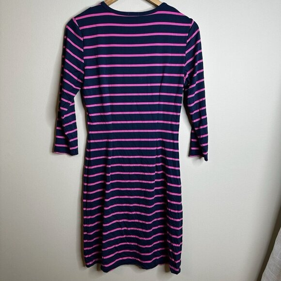 J‎ McLaughlin Lynn Henley Catalina Cloth Navy Blue Pink Striped Dress Size Small - Picture 11 of 14